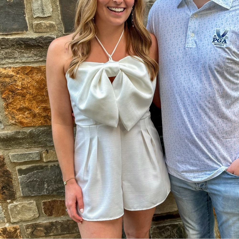 White Halter Romper with Bow